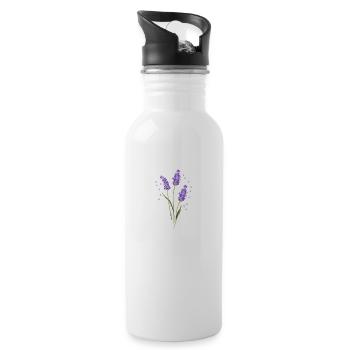 Flower Purple Lavender Summer Flower Gift Idea - Water bottle with straw - white - Right