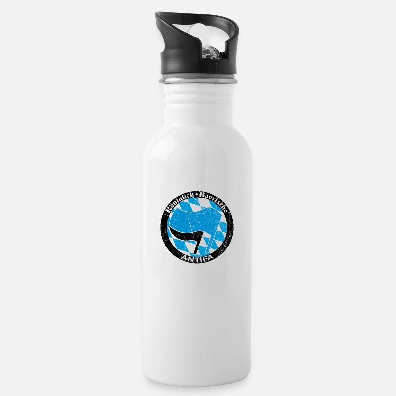 antifa - Trinkflasche mit integriertem Trinkhalm - Weiß