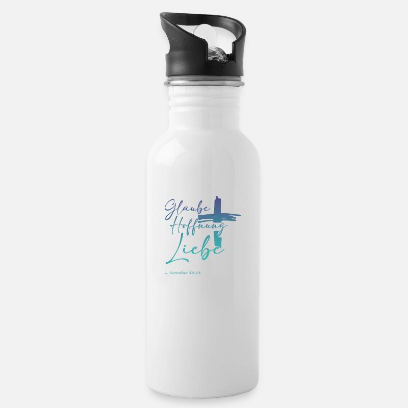 Glaube Hoffnung und Liebe - Farbig Nr. 2 - Trinkflasche mit integriertem Trinkhalm - Weiß