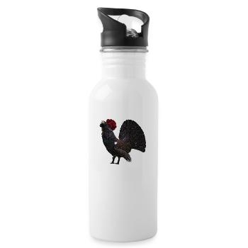 Auerhahn mit Schwarzwälder Bollenhut - Trinkflasche mit integriertem Trinkhalm - Weiß - Rechts