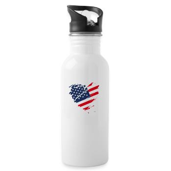 USA Amérique Flag Grunge Heart Stars and Stripes - Gourde avec paille intégrée - blanc - Droite