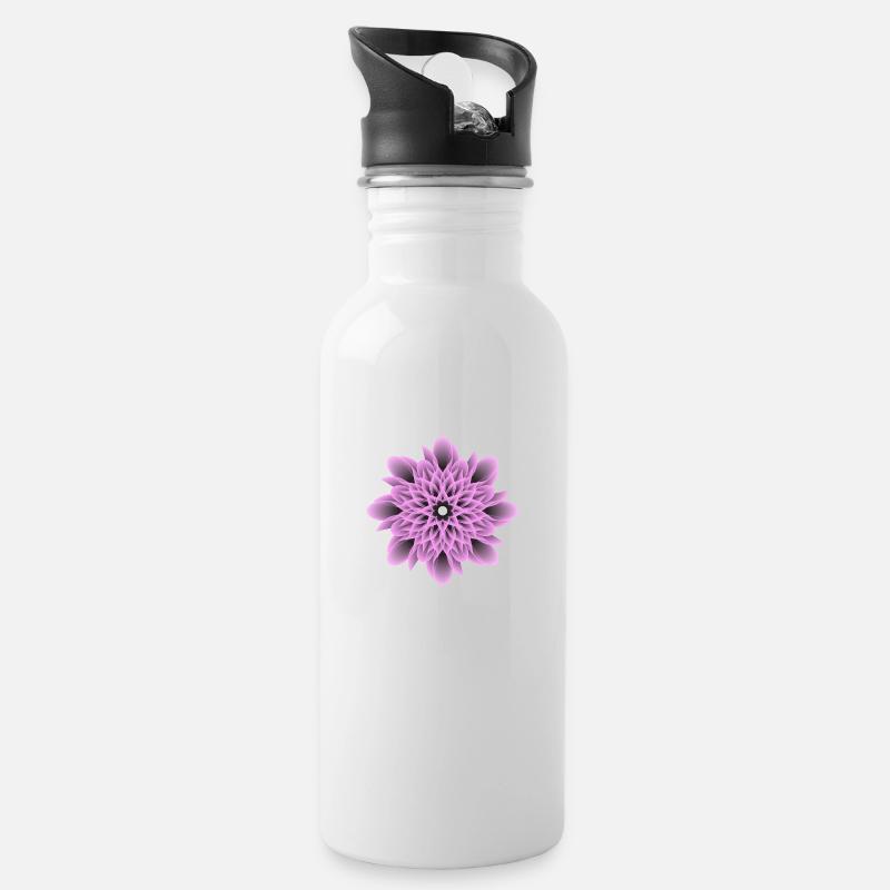 Lila Blume Illustration - Trinkflasche mit integriertem Trinkhalm - Weiß