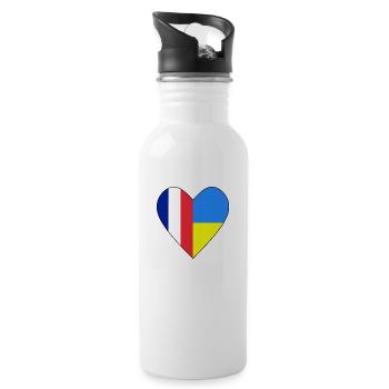 Frankreich Ukraine Herz - Trinkflasche mit integriertem Trinkhalm - Weiß - Rechts