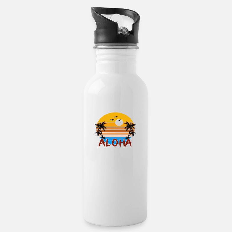 Aloha Sommer - Trinkflasche mit integriertem Trinkhalm - Weiß