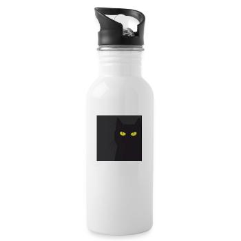 BLACK CAT IS WATCHING YOU. Cat watching you!! - Water bottle with straw - white - Right