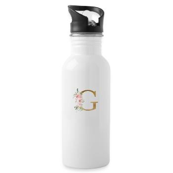 Botanik Floral Monogramm G - Trinkflasche mit integriertem Trinkhalm - Weiß - Rechts