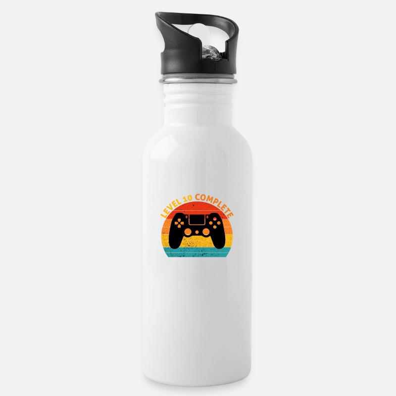 10. Hochzeitstag - Full Level 10 - Trinkflasche mit integriertem Trinkhalm - Weiß
