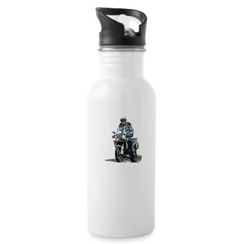 Adventure Biker - stehender Motorradfahrer - Trinkflasche mit integriertem Trinkhalm - Weiß - Rechts