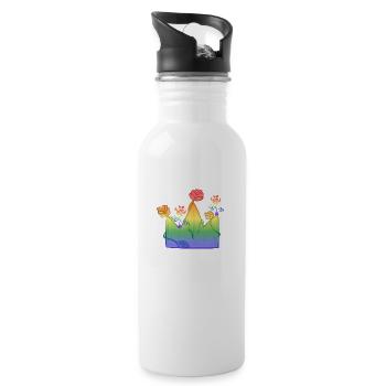 crown symbol royal queen king lgbt regenbog - Water bottle with straw - white - Right