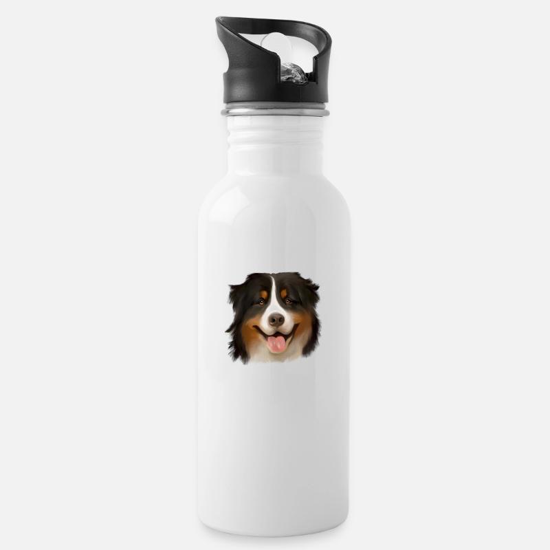 Berner Sennenhund - Trinkflasche mit integriertem Trinkhalm - Weiß