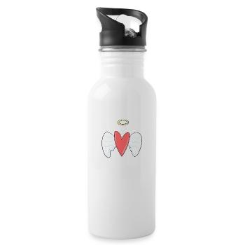 angel red heart protect love guardian angels - Water bottle with straw - white - Right