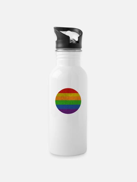 Pride Flag Vintage Rainbow - Water bottle with straw - white