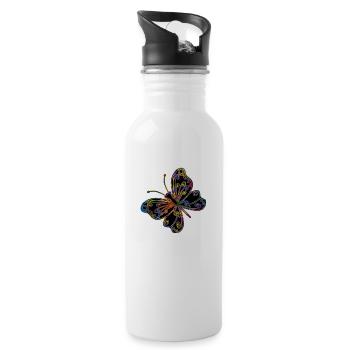 Schmetterling - Trinkflasche mit integriertem Trinkhalm - Weiß - Rechts