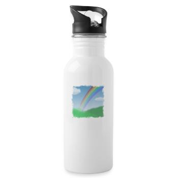 verwaschene Landschaft mit Regenbogen im Sommer - Trinkflasche mit integriertem Trinkhalm - Weiß - Rechts