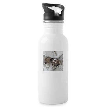 Cute little kitten lying upside down on the back - Water bottle with straw - white - Right