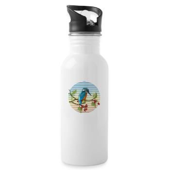 Colorful bird - Water bottle with straw - white - Right