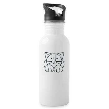 Cute cat sitting forward on forpaws - Water bottle with straw - white - Right