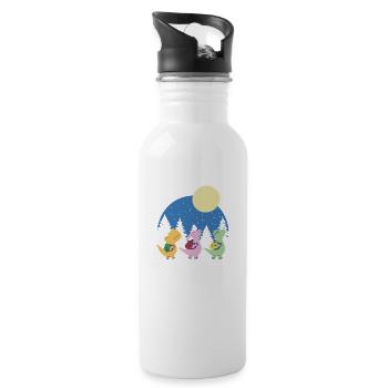 Dinosaurier in die Schule gehen Dinosaurier in die - Trinkflasche mit integriertem Trinkhalm - Weiß - Rechts
