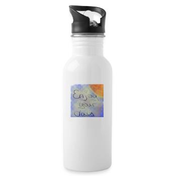 Enjoy your day - Trinkflasche mit integriertem Trinkhalm - Weiß - Rechts