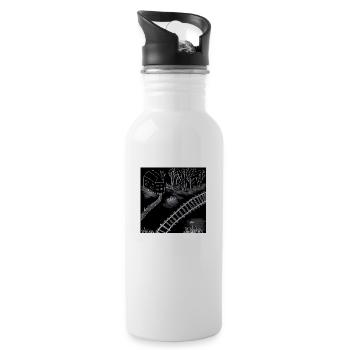 Haus an der Bahn s/w - Trinkflasche mit integriertem Trinkhalm - Weiß - Rechts