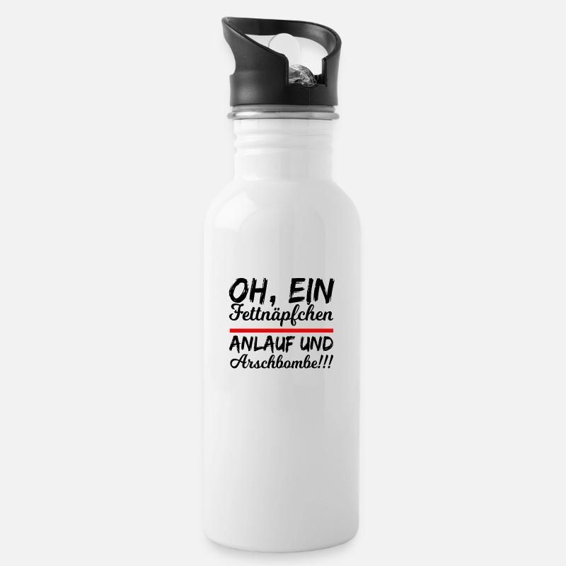 oh ein fettnäpfchen anlauf und arschbombe - Trinkflasche mit integriertem Trinkhalm - Weiß
