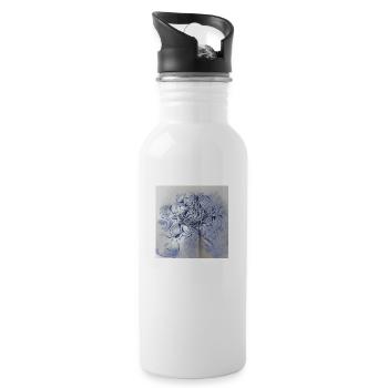 Blue line drawing of a beautiful tangled flowers - Water bottle with straw - white - Right