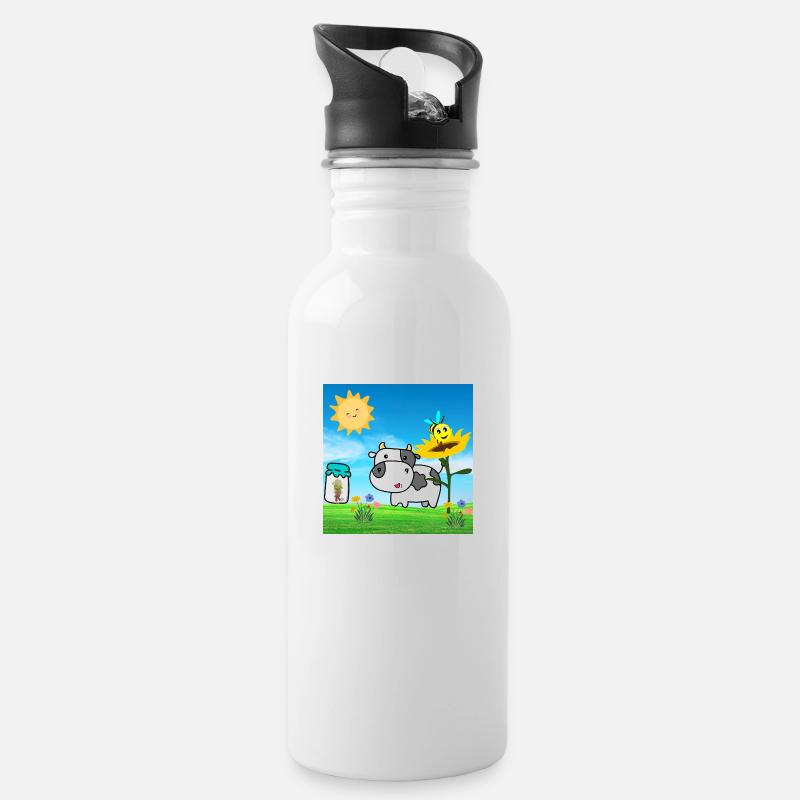 cow - Water bottle with straw - white