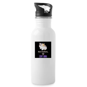 national cat day 2022 - Water bottle with straw - white - Right