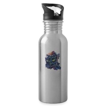 schwarze Katze, Kopf, Minya 01 - Trinkflasche mit integriertem Trinkhalm - Lightsilver - Rechts
