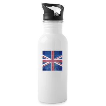 Grunge Union Jack British Flag - Water bottle with straw - white - Right