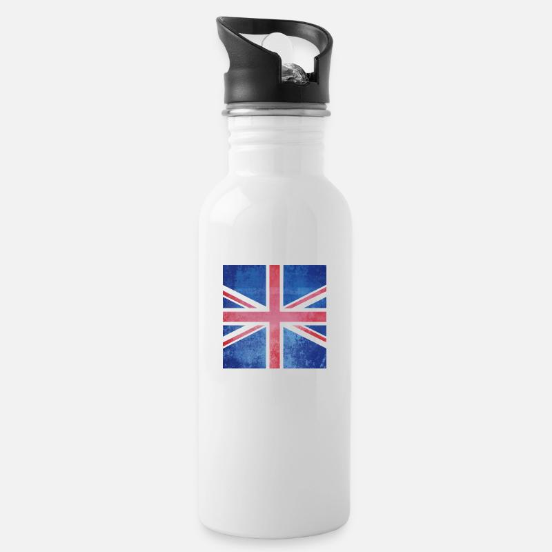 Grunge Union Jack British Flag - Water bottle with straw - white