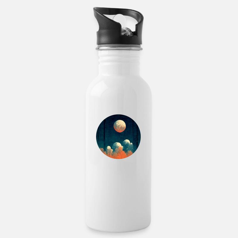 Mond am Abend - Trinkflasche mit integriertem Trinkhalm - Weiß