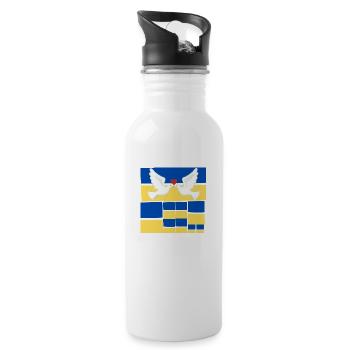Frieden Friedenstaube auf der Ukrainischen Flagge - Trinkflasche mit integriertem Trinkhalm - Weiß - Rechts