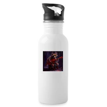 racoon playing guitar - Trinkflasche mit integriertem Trinkhalm - Weiß - Rechts