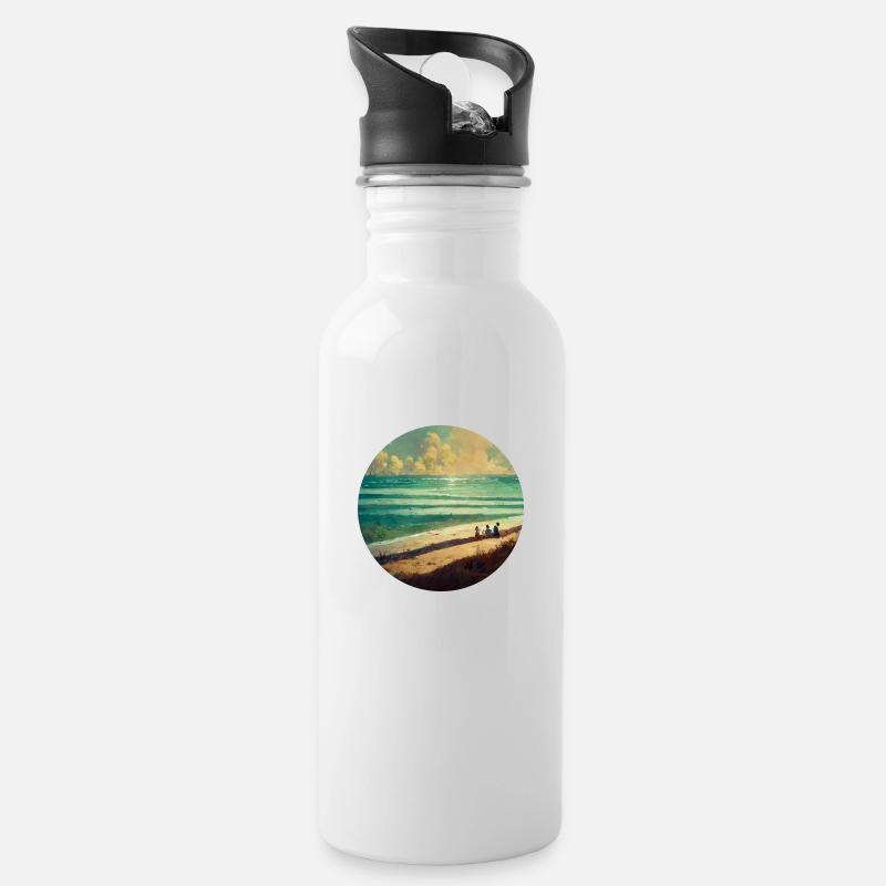 Family beach lighthouse - Trinkflasche mit integriertem Trinkhalm - Weiß
