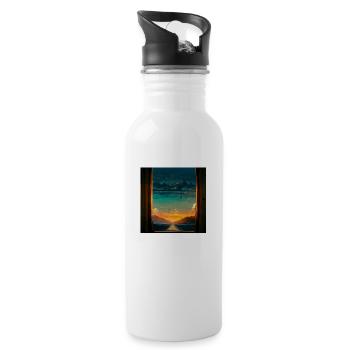Paradise Island Painting - Trinkflasche mit integriertem Trinkhalm - Weiß - Rechts
