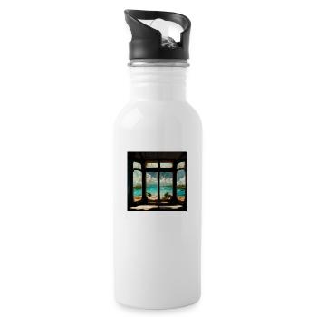 Paradise Island Painting - Trinkflasche mit integriertem Trinkhalm - Weiß - Rechts