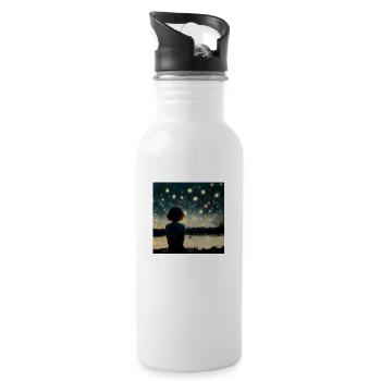 Detailed girl watching a starry sky - Water bottle with straw - white - Right
