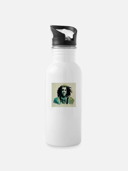 Rastafari-skizzenmalerei - Trinkflasche mit integriertem Trinkhalm - Weiß