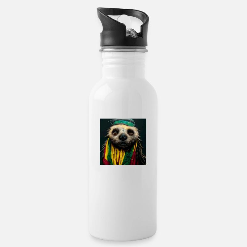 Rasta Faultier - Trinkflasche mit integriertem Trinkhalm - Weiß