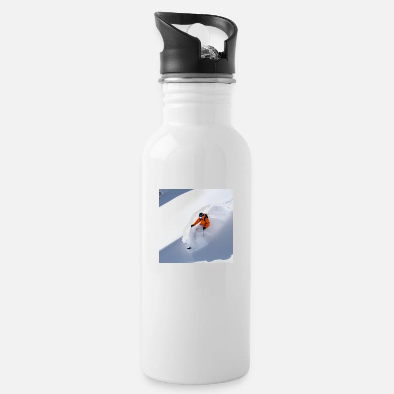 cooler Skifahrer in tiefem Pulverschnee - Trinkflasche mit integriertem Trinkhalm - Weiß