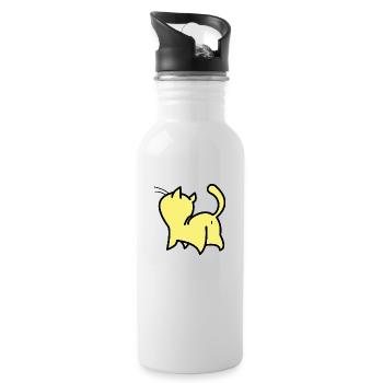 chat jaune - Gourde avec paille intégrée - blanc - Droite