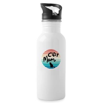 Cat Mom Retro - Trinkflasche mit integriertem Trinkhalm - Weiß - Rechts