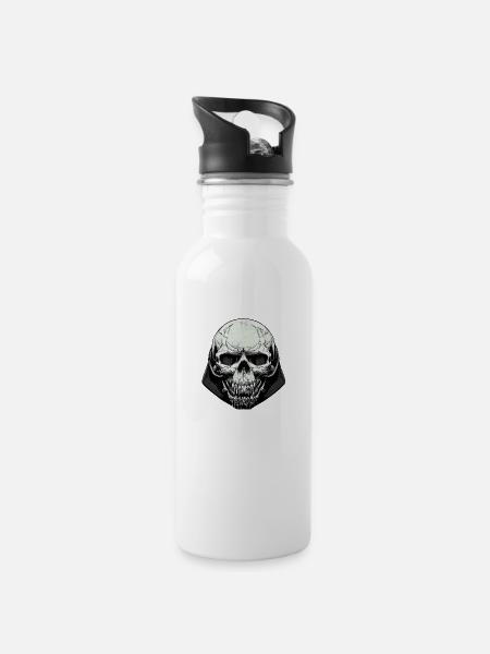 Böser Totenkopf Kunst - Trinkflasche mit integriertem Trinkhalm - Weiß