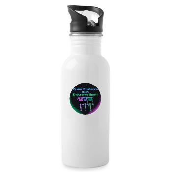 Queer Existance is an Endurance Sport - Water bottle with straw - white - Right