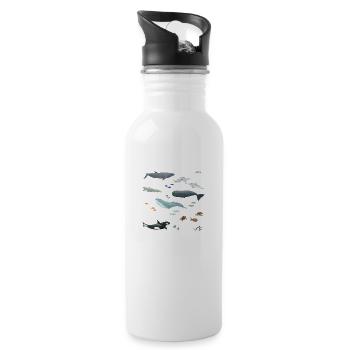 Muster mit Walen und Fischen / Unterwasserwelt - Trinkflasche mit integriertem Trinkhalm - Weiß - Rechts