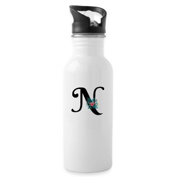 letter N flowered - Water bottle with straw - white - Right