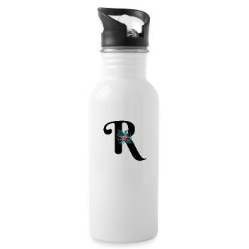 letter R flowered - Water bottle with straw - white - Right