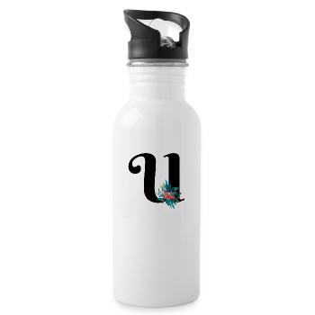 letter U flowered - Water bottle with straw - white - Right