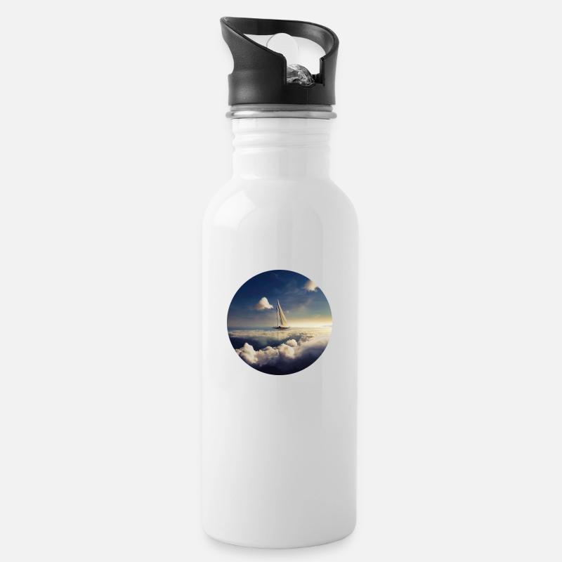 Schiff mit Wolken - Trinkflasche mit integriertem Trinkhalm - Weiß